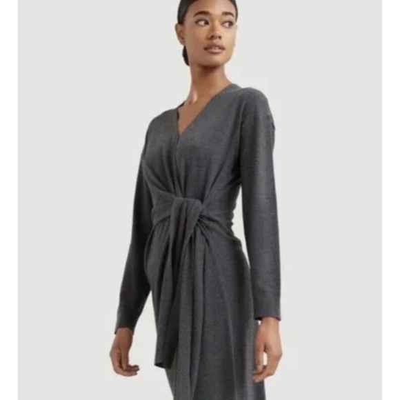 Modern Citizen Dark Grey Long Sleeve Wrap Sweater Dress - Picture 3 of 4